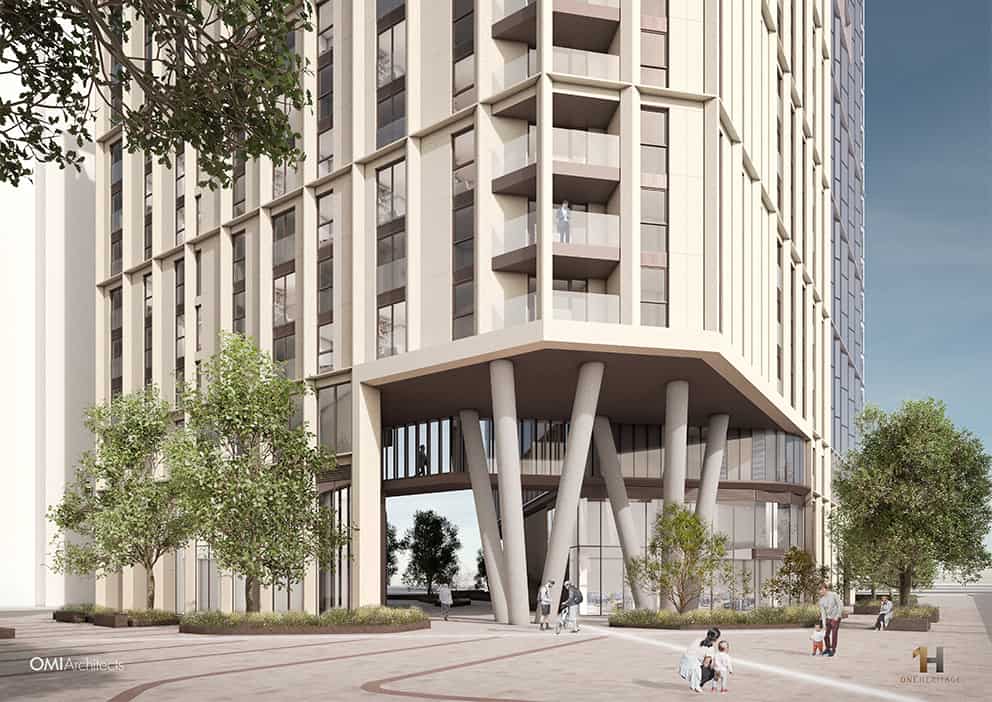 architect's visualisation of one heritage tower  - street view