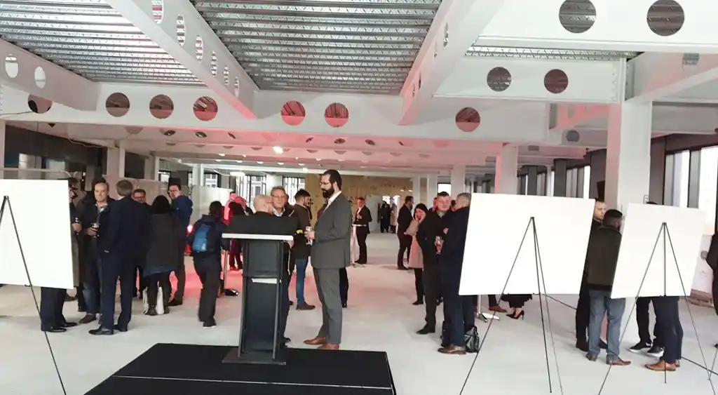 people at the circle square topping out ceremony